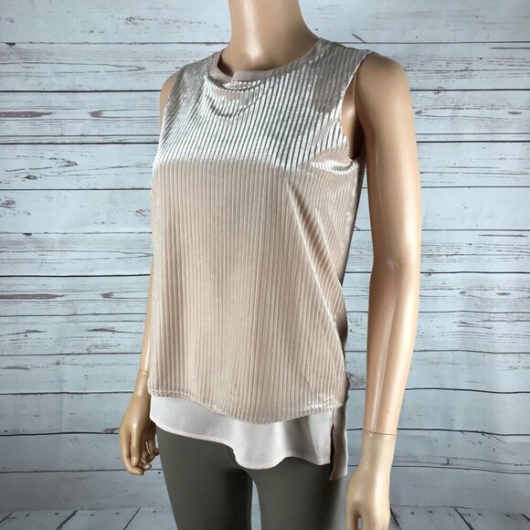 CALVIN KLEIN Blush Pink Velvet Layered Look Sleeveless Top NWT XS - Picture 5 of 7